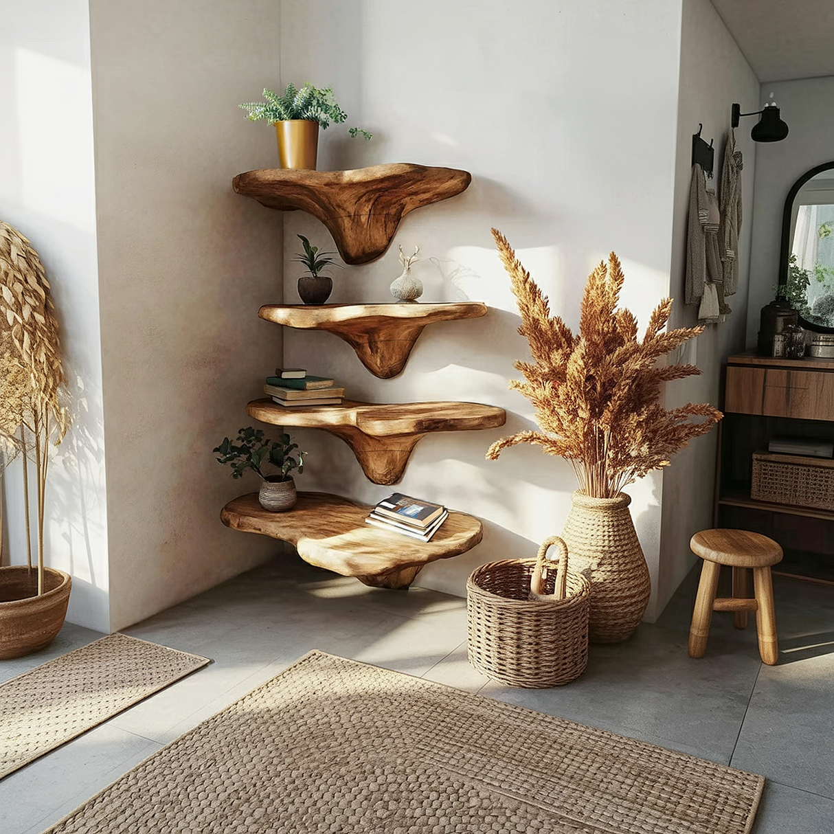 Handcrafted Wooden Live Edge Mushroom Shelf For Unique Home Decor