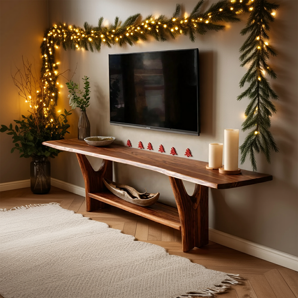 Modern Live Edge Wooden TV Console For Holiday Bedroom Furniture