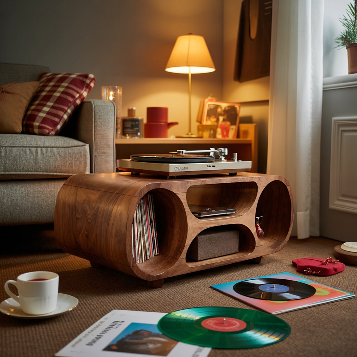 Handcrafted Solid Wood Record Stand For Holiday Home Decor