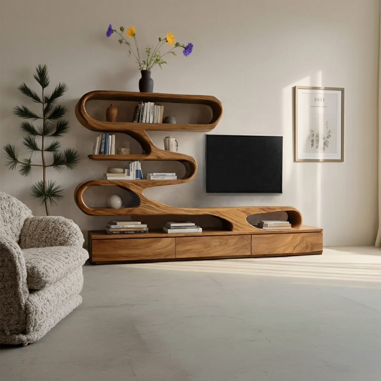 Modern Organic Wall TV Shelf System For Living Room
