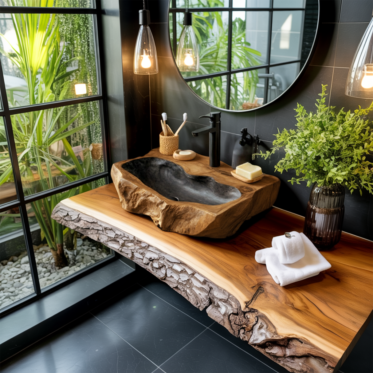 Rustic Mid Century Wood Wash Basin For Furniture Decor