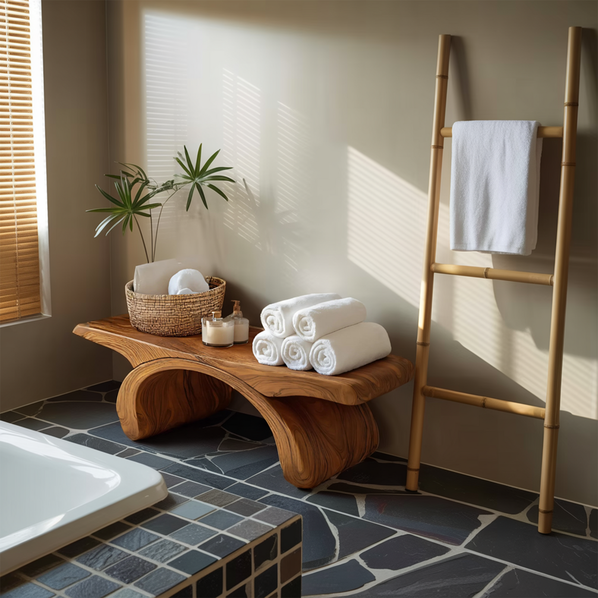 Modern Organic Shower Bench For Bathroom Or Spa Furniture