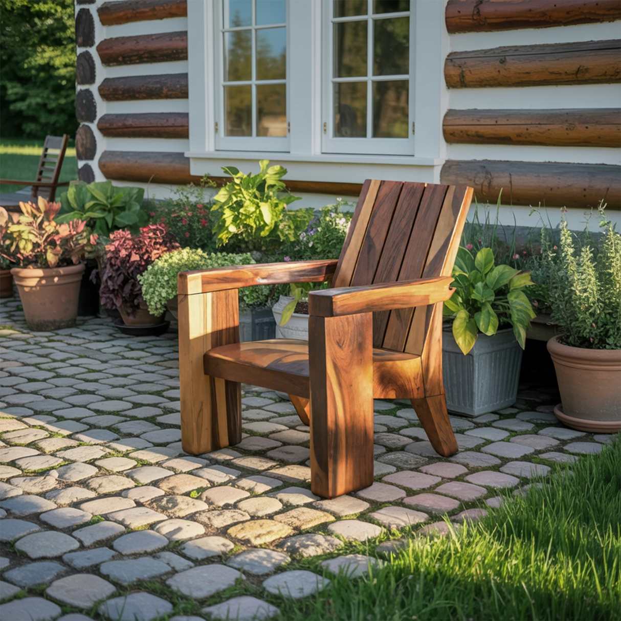 Rustic Outdoor Wooden Lounge Chair With Armrests For Garden Or Porch