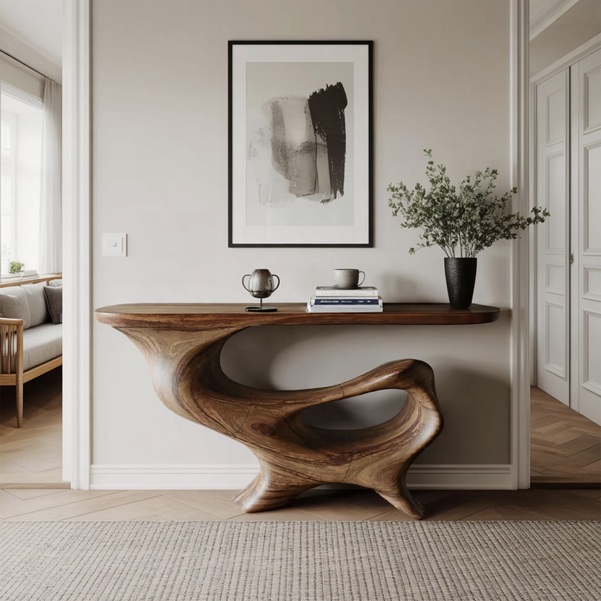 Mid Century Wooden Console Table For Living Room