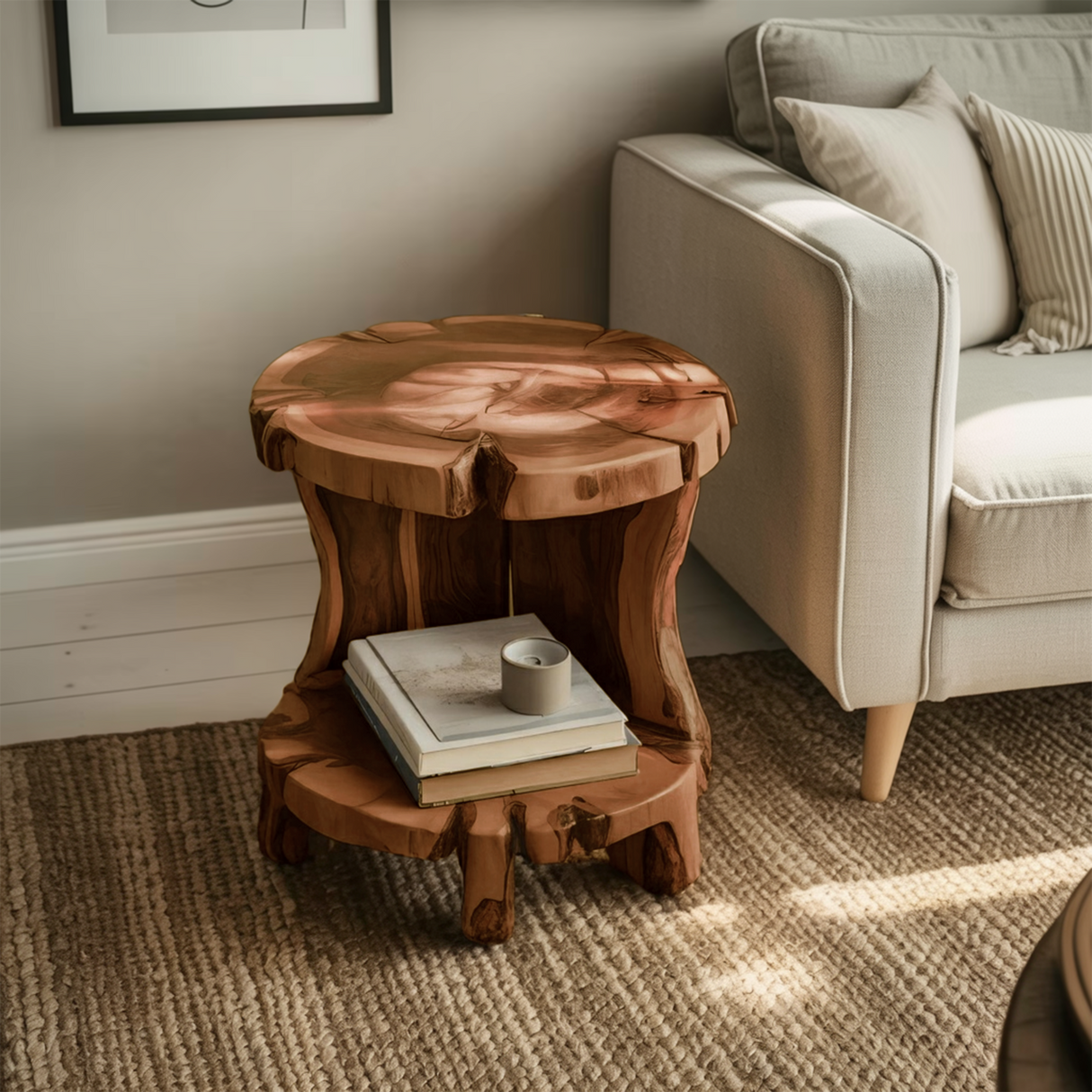 Rustic Round Side Table With Two Tier For Living Room And Bedside