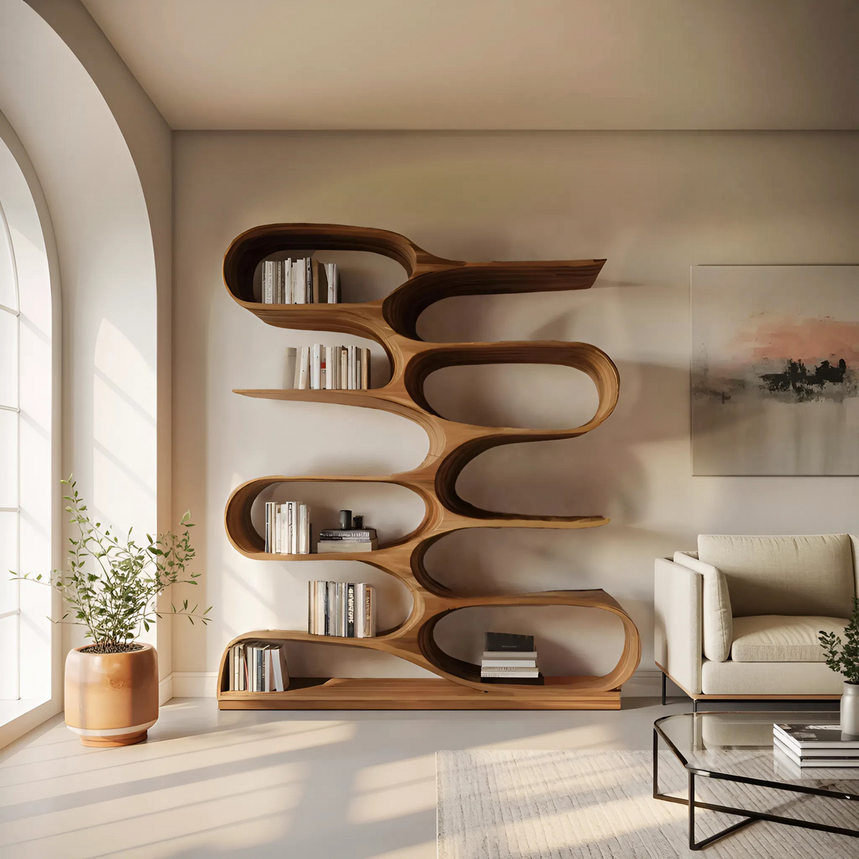 Organic Living Room Bookshelf For Home Decor