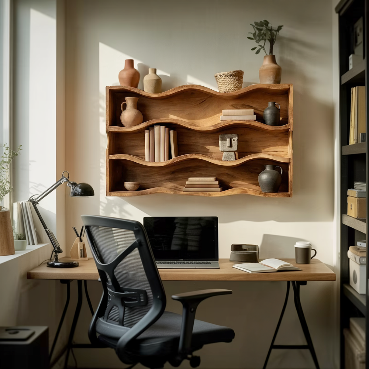 Modern Natural Wood Shelving Unit For Living Room Book Storage