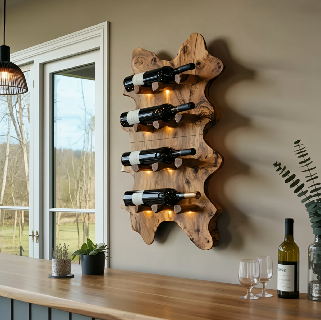 Rustic Live Edge Wall Wine Rack For Cozy Dining Rooms