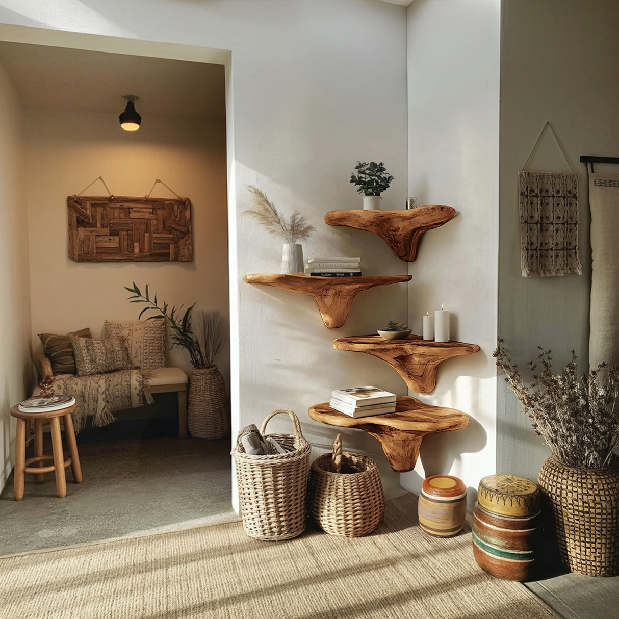 Modern Solid Wood Mushroom Shelf For Bedroom Furniture Decor