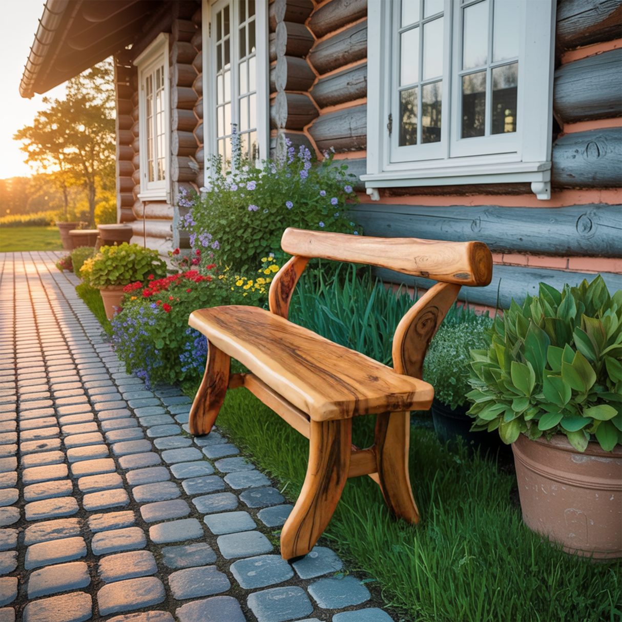 Rustic Garden Bench With Curved Seat For Patio Pathway And Front Porch