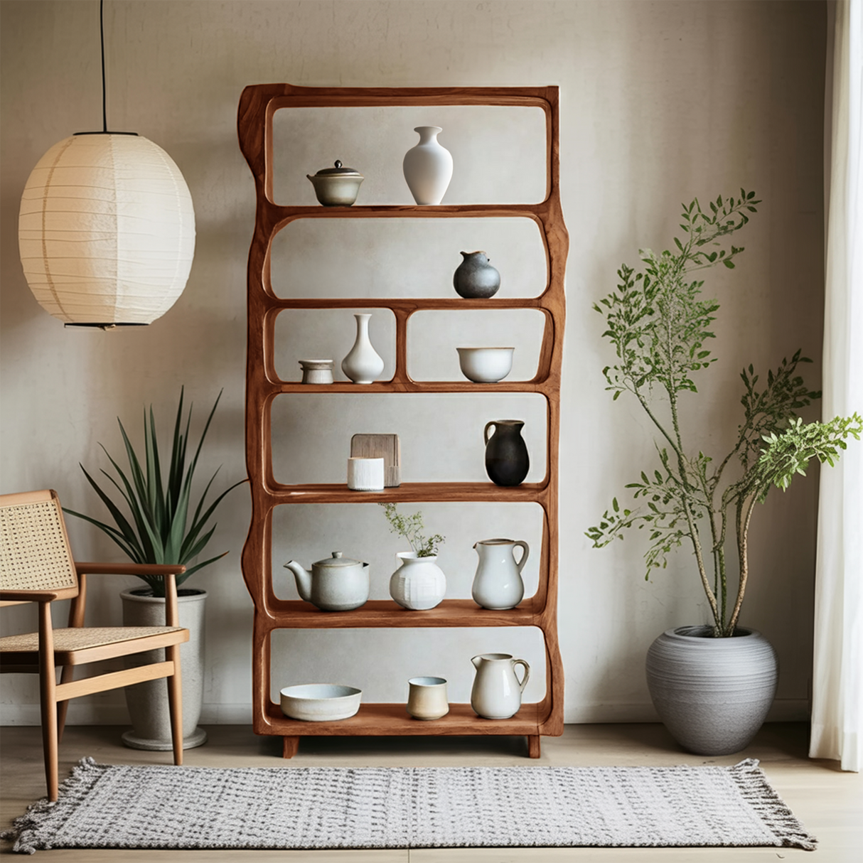 Mid Century Wooden Open Shelf For Living Room Furniture Decor