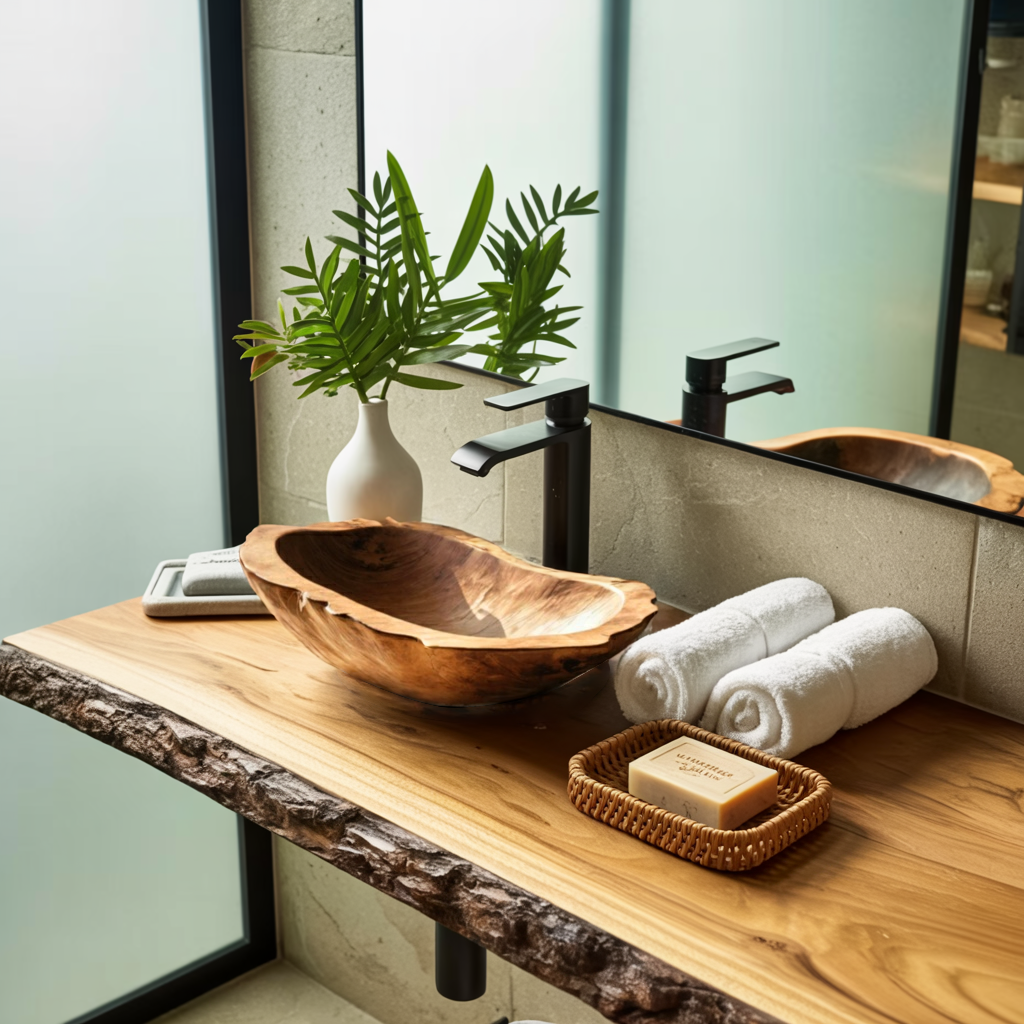 Handcrafted Wooden Vessel Sink For Timeless Bathroom Style