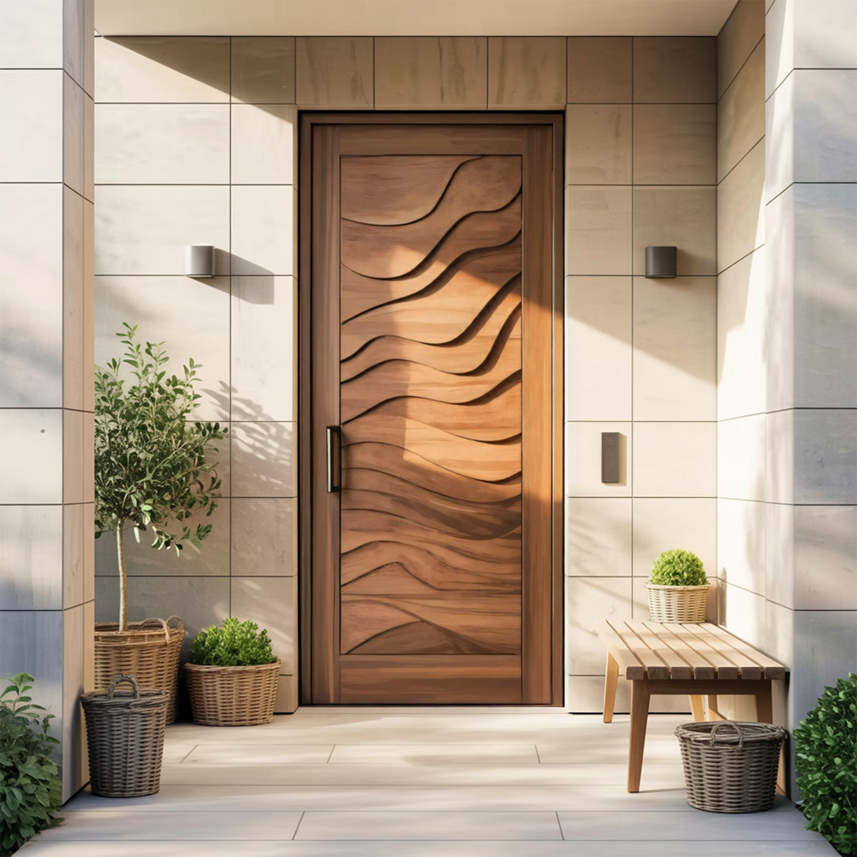 Modern Wave Carved Door Design With 3D Pattern For Hallway And Living Room