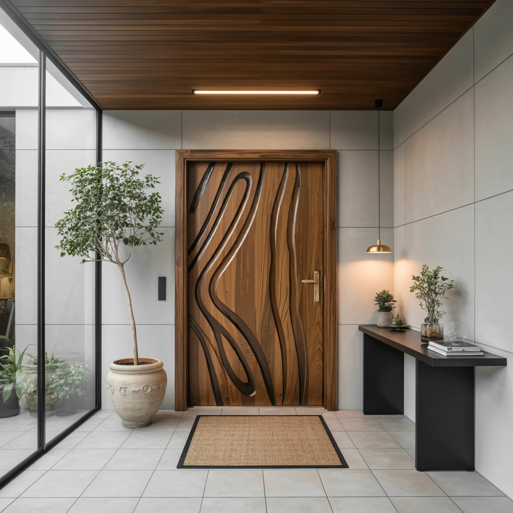 Modern Carved Wooden Door For Interior Entryway
