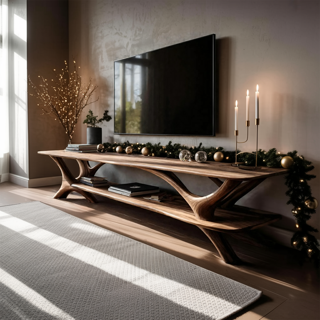 Farmhouse Wooden Live Edge TV Console For Holiday Living Room Gift