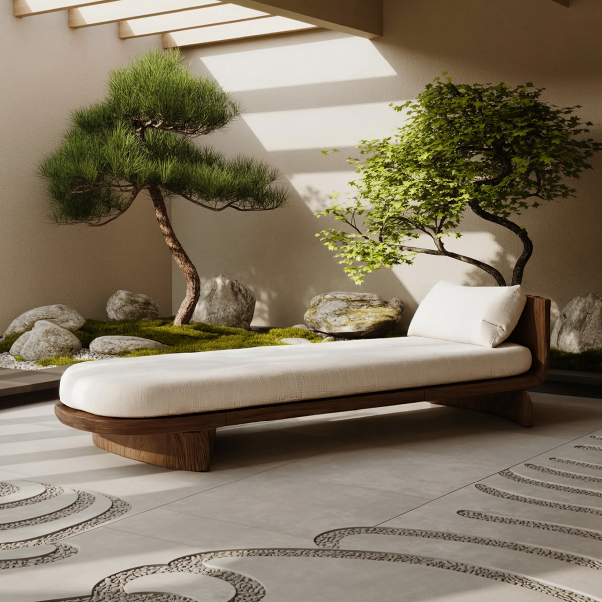 Handcrafted Mid Century Wooden Daybed For Patio Furniture Outdoor