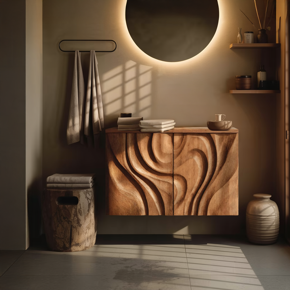 Modern Hand-Carved Bathroom Cabinet For Bathroom