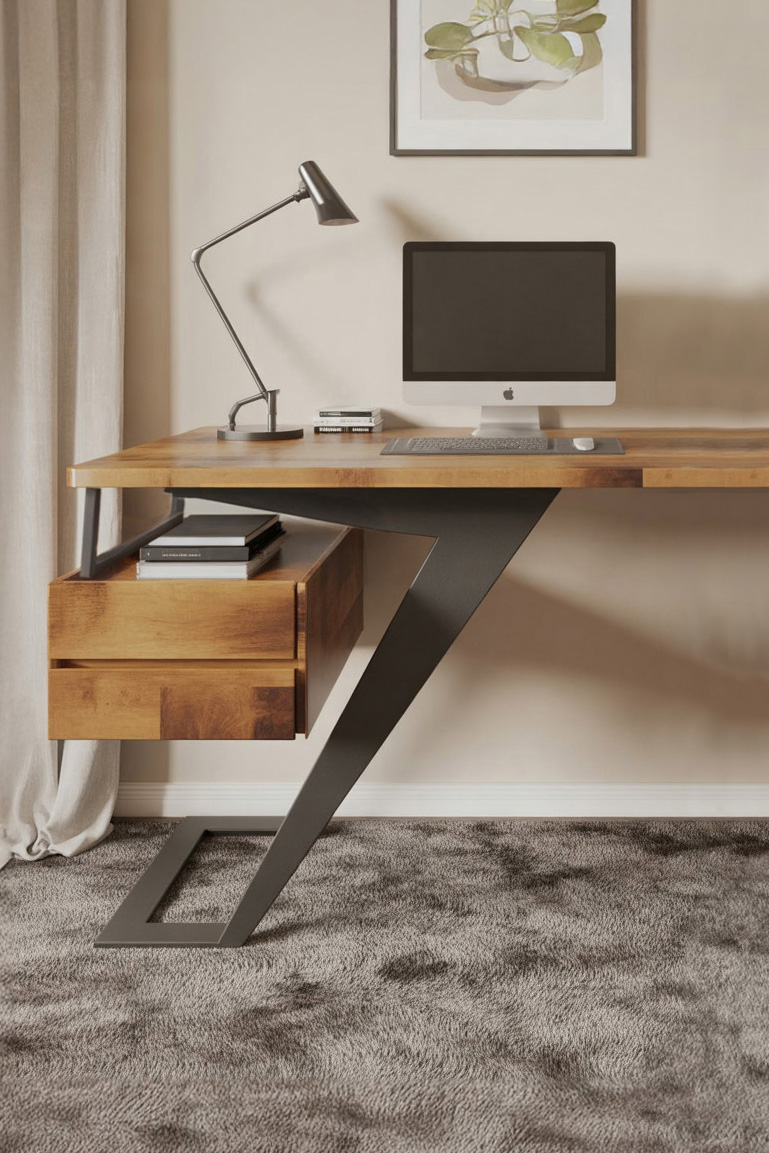 Modern Desk With Z Frame And Drawers For Home Office
