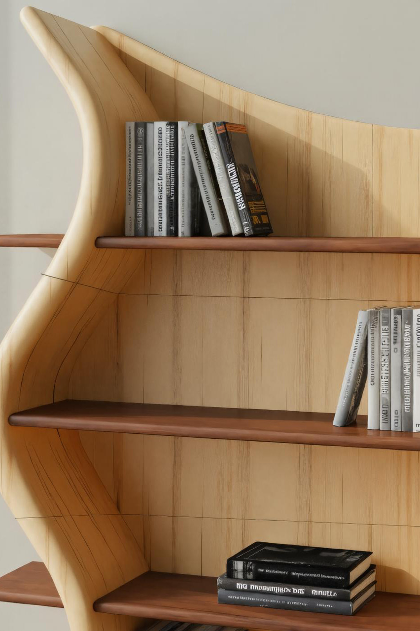 Sculptural Bookshelf With Organic Curves For Living Room Or Office