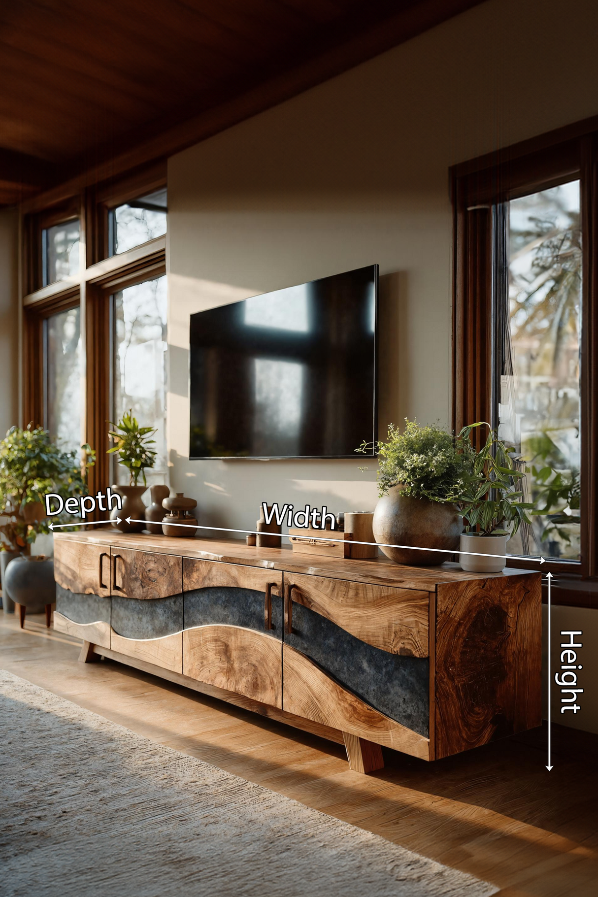 Mid Century Wooden Live Edge TV Stand For Living Room Decor