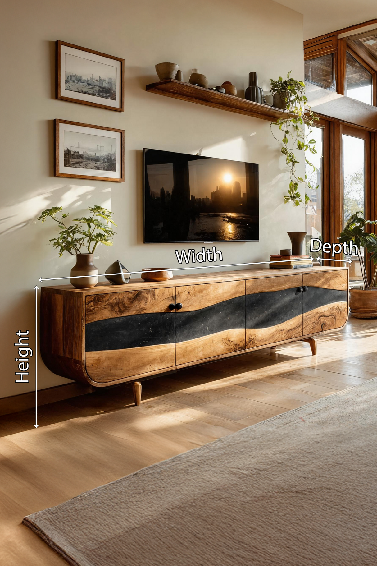 Handcrafted Wooden Live Edge TV Stand For Furniture Decor