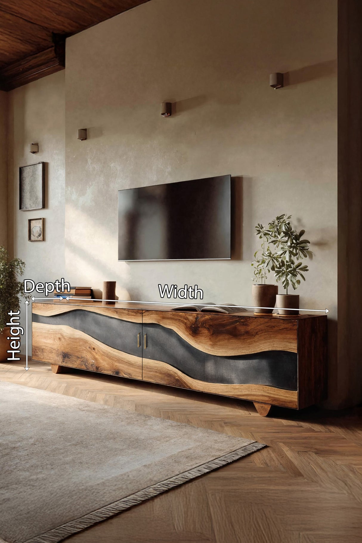 Handcrafted Natural Live Edge TV Unit For Home