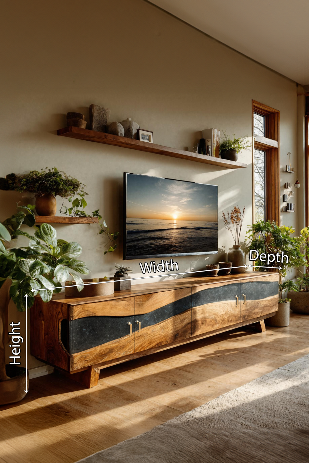 Farmhouse Wooden Live Edge TV Stand For Bedroom Decor