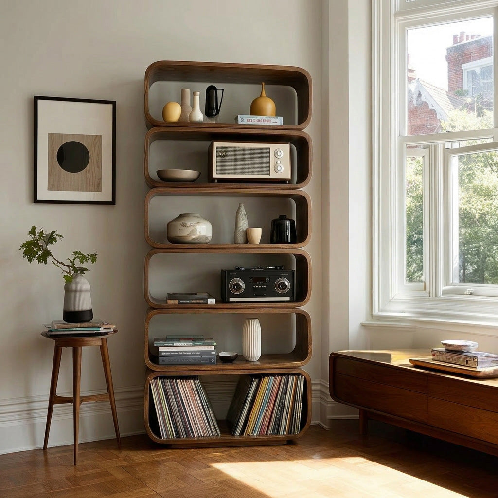 Contemporary Wooden Standing Shelf For Living Room Decor