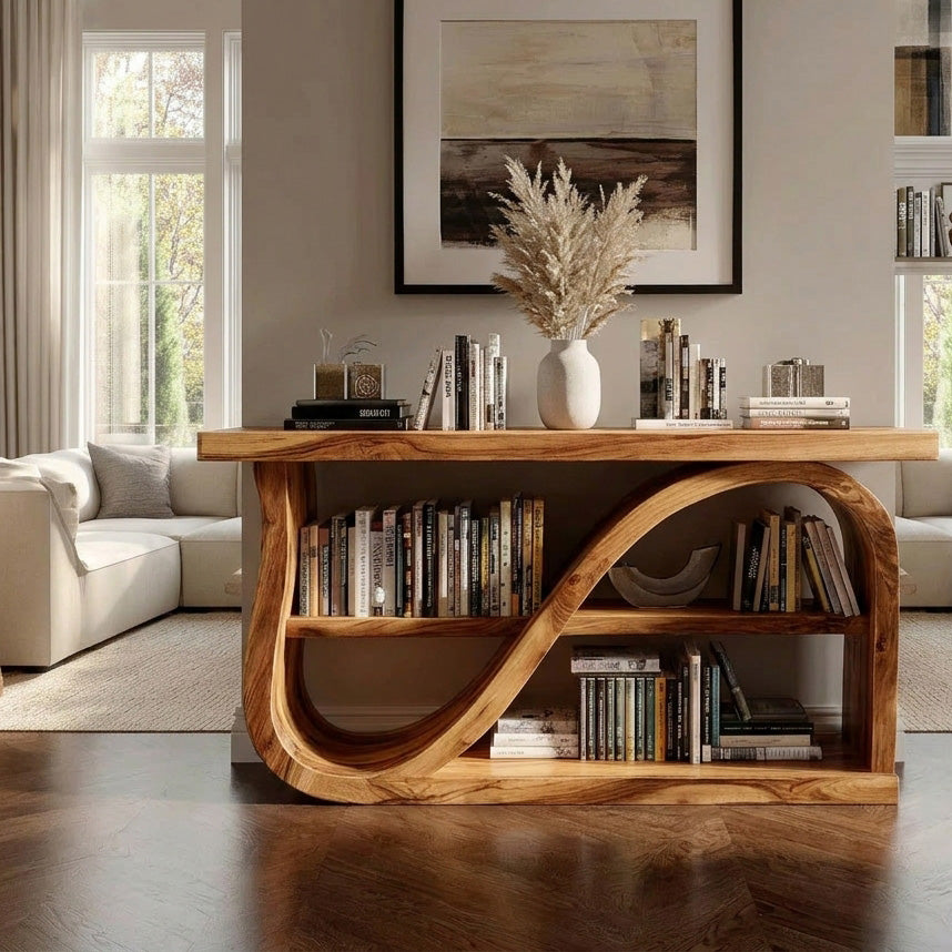 Elegant Wood Console Table With Unique Base For Living Room