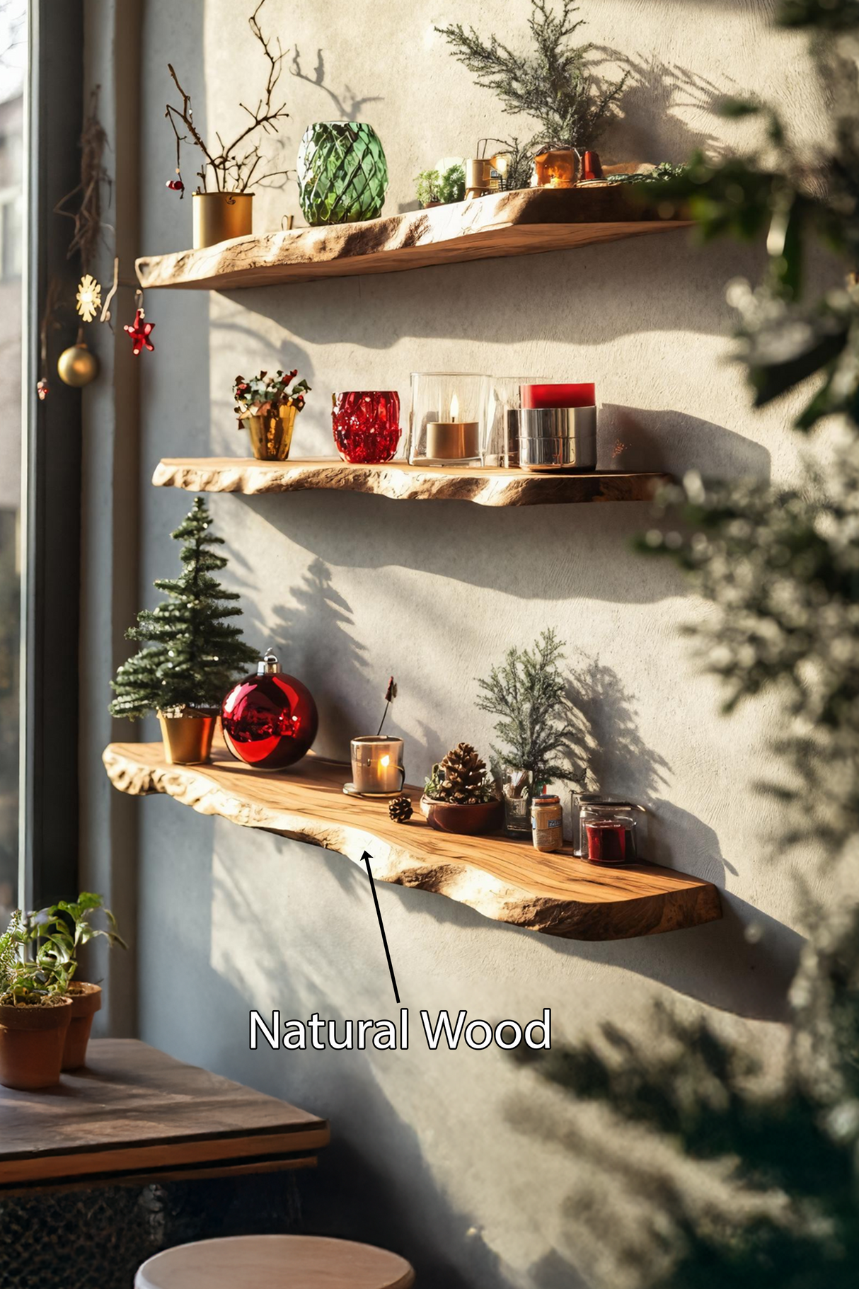 Handcrafted Wooden Floating Shelf For Cozy Holiday Entryway Decor