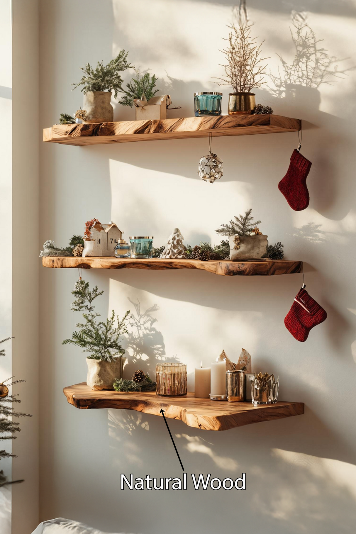 Handcrafted Solid Wood Floating Shelf For Living Room Xmas Decor