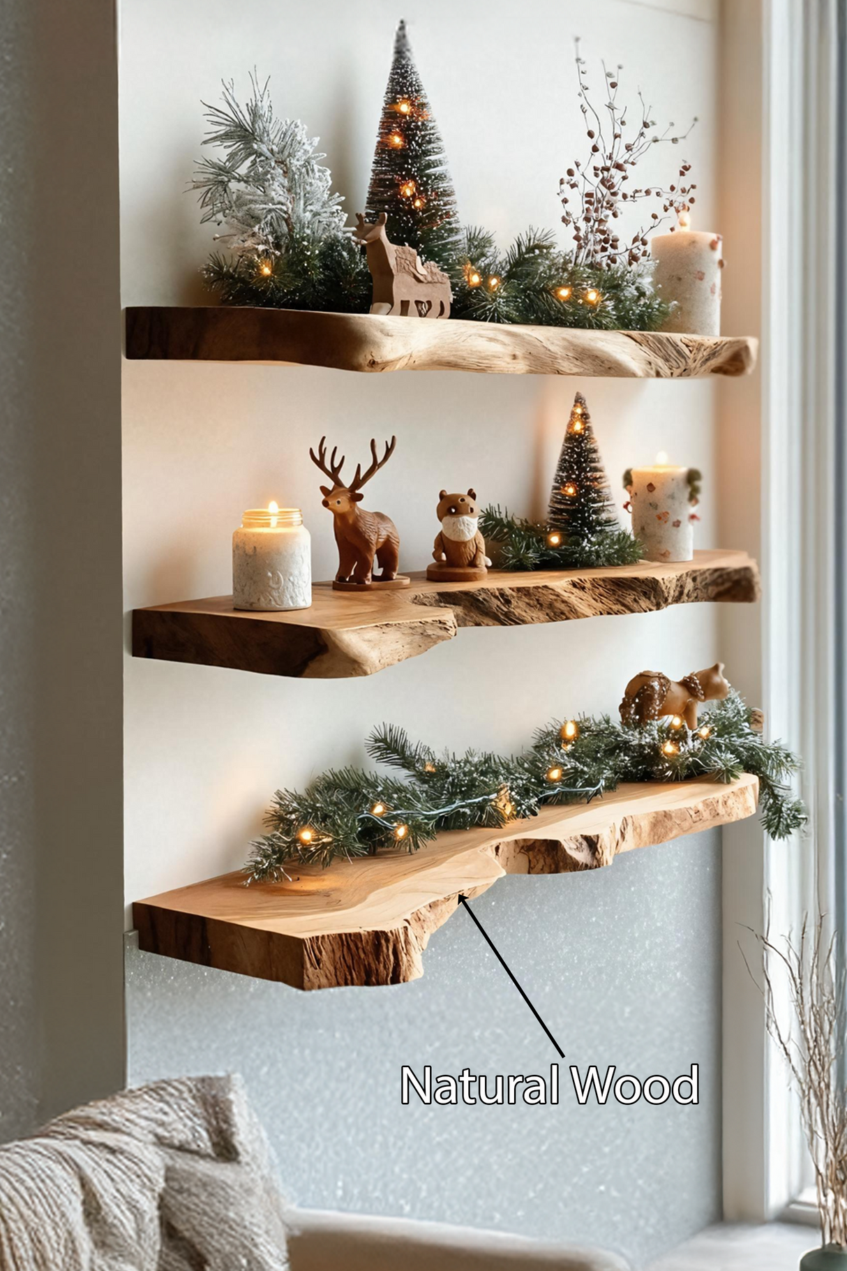 Mid Century Wooden Floating Shelf For Stylish Holiday Living Room