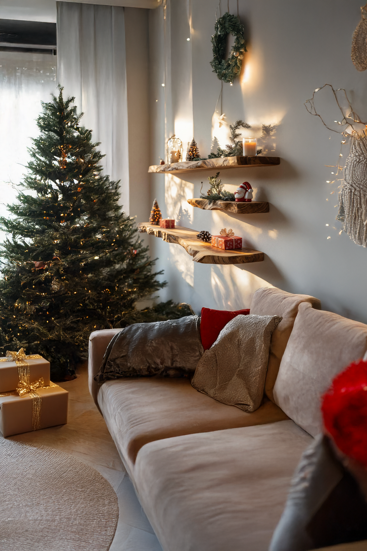 Handcrafted Live Edge Floating Shelf For Christmas Entryway Decor