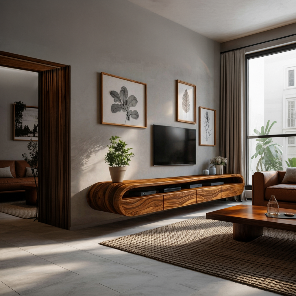 Modern Floating TV Console With Rounded Design For Living Room