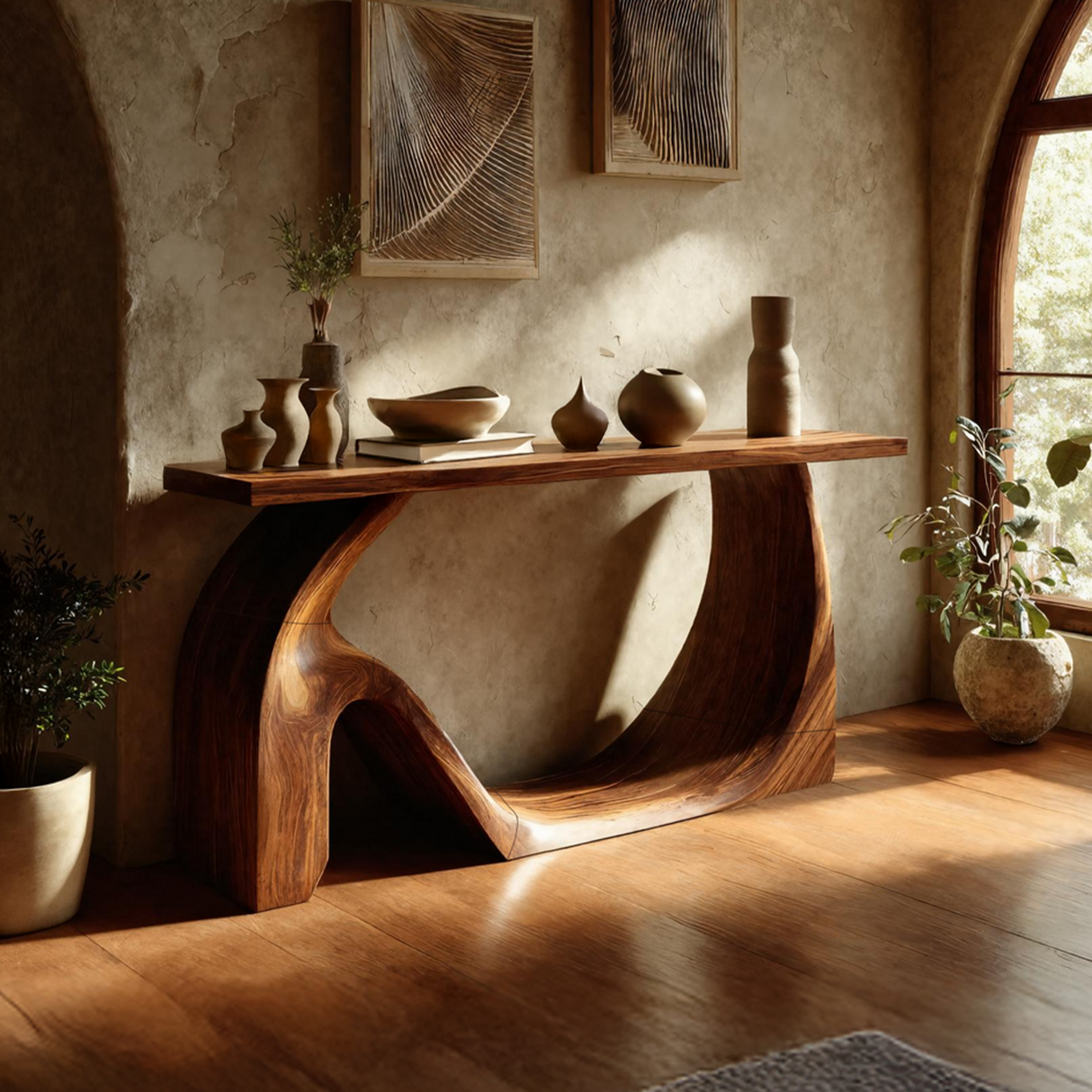 Modern Live Edge Console Table Artistic Solid Wood For Entryway Decor