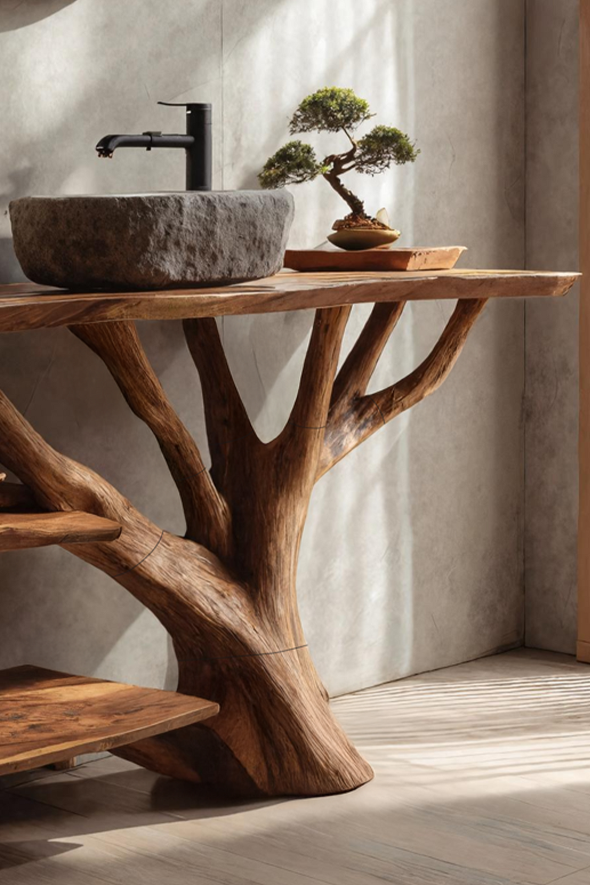 Farmhouse Wooden Live Edge Bathroom Vanity For Rustic Bathroom Design