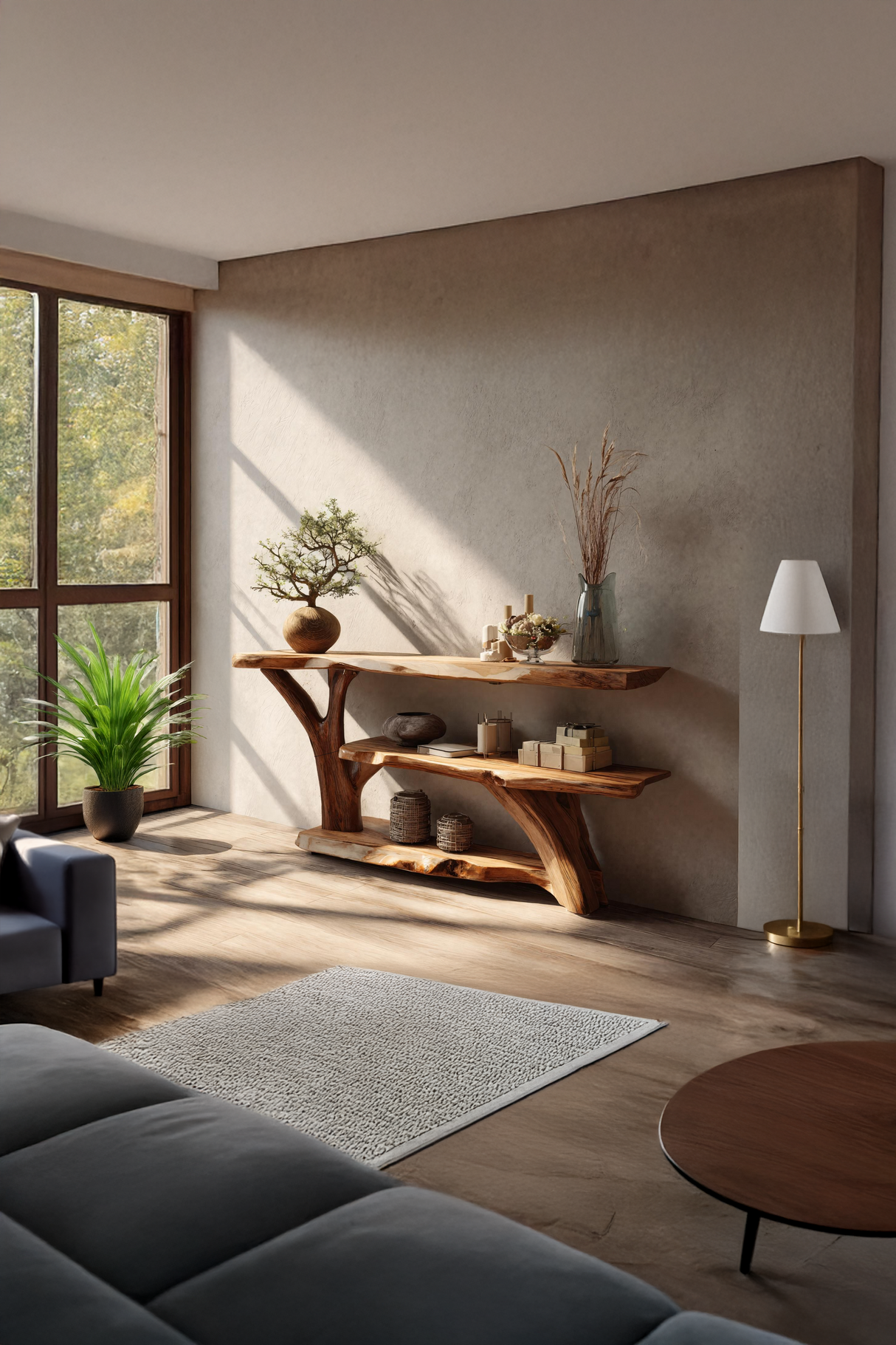 Modern Wooden Live Edge Console Table For Entryway Home Decoration