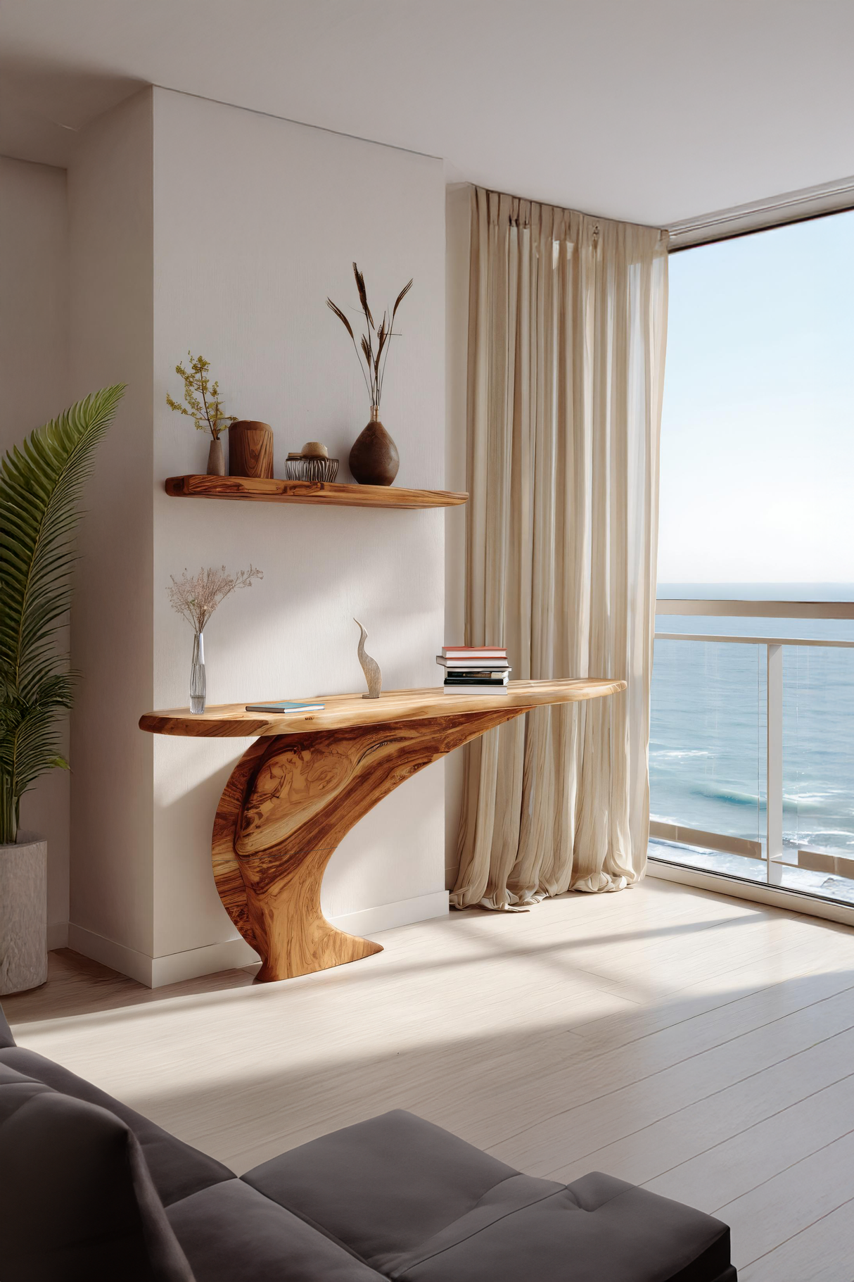 Mid Century Wooden Live Edge Console Table For Living Room Decor