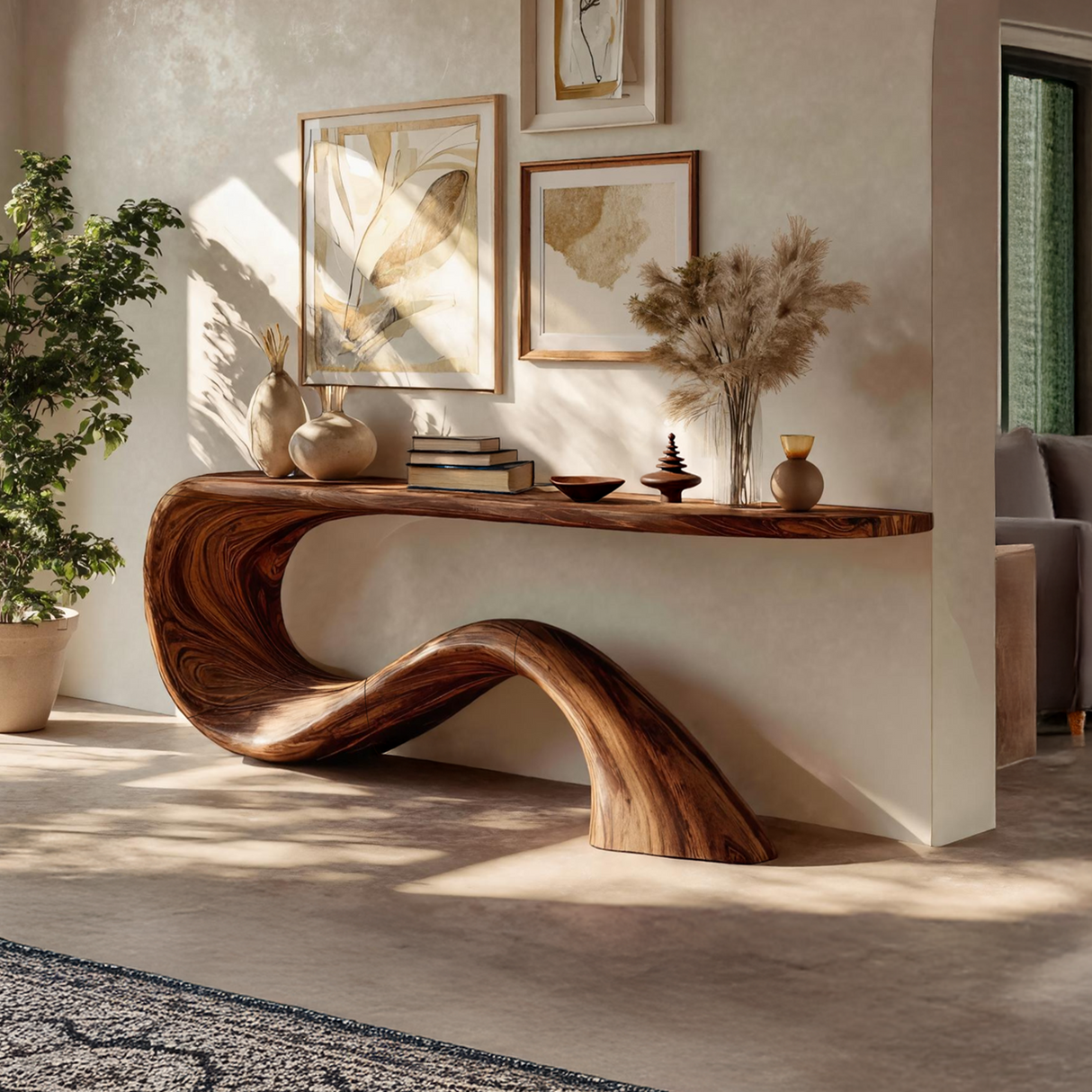 Modern Live Edge Entryway Table Organic Solid Wood For Home Decor
