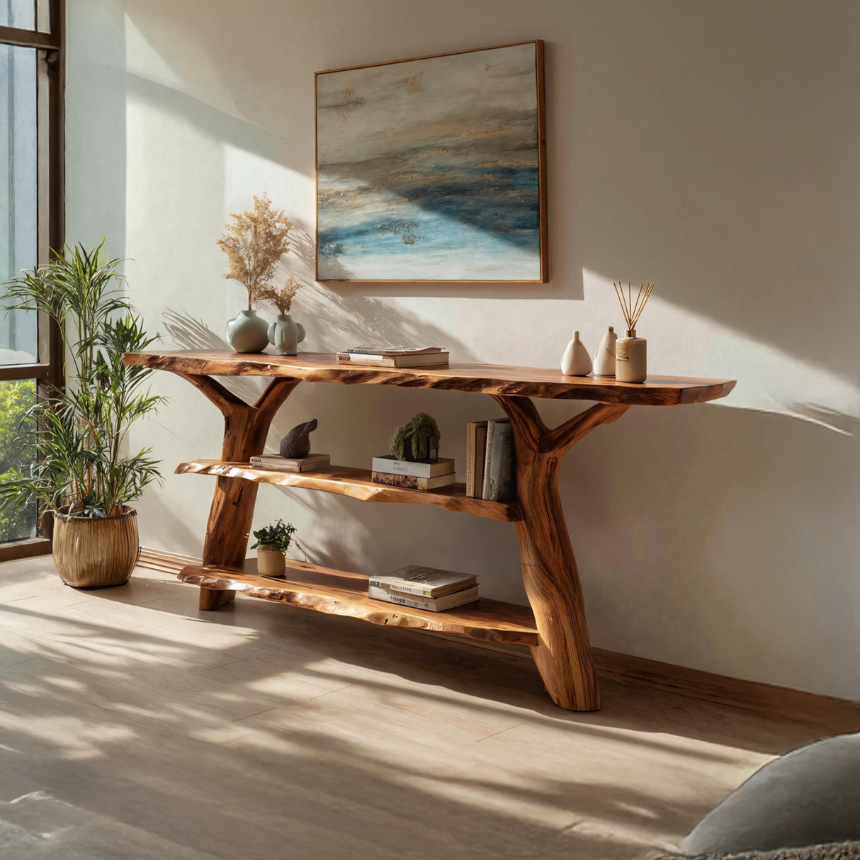 Handcrafted Live Edge Entryway Table For Modern Bedroom Home Design