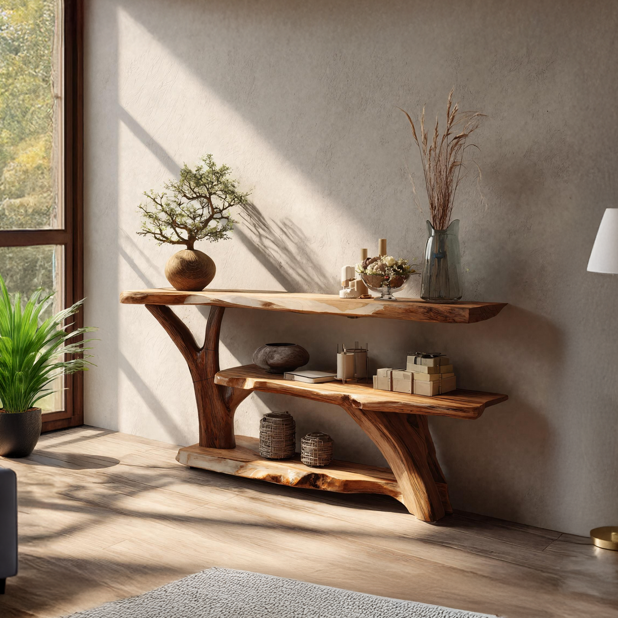 Modern Wooden Live Edge Console Table For Entryway Home Decoration