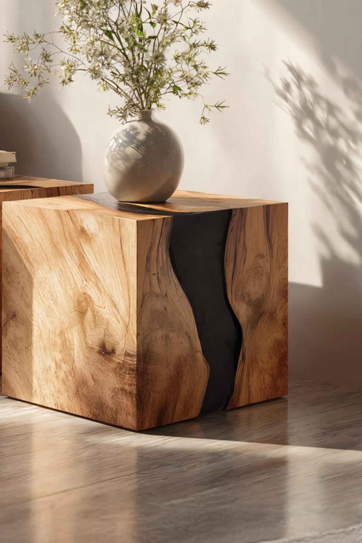 Handcrafted Solid Wood Cube Table For Natural Decor Home