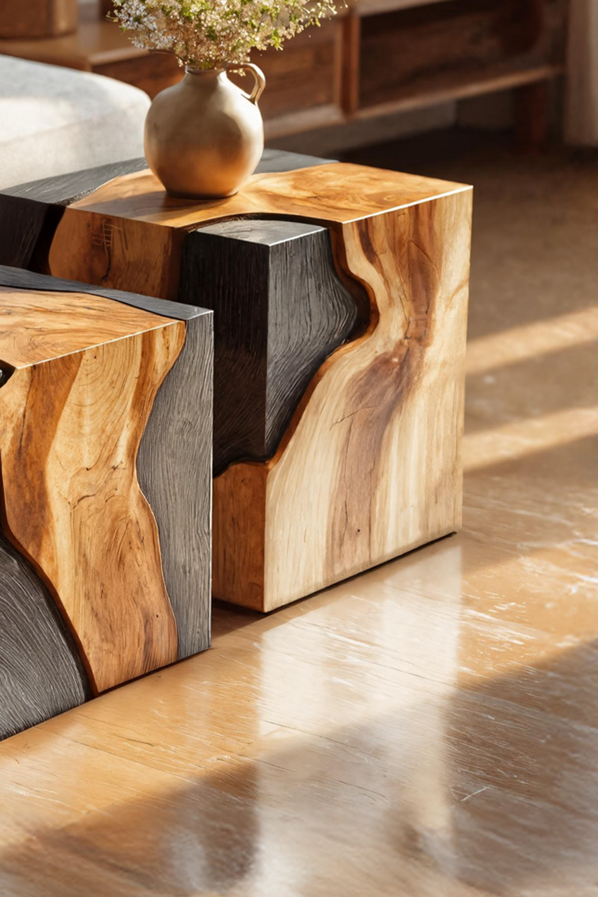 Handcrafted Low Wooden Coffee Table For Unique Living Room