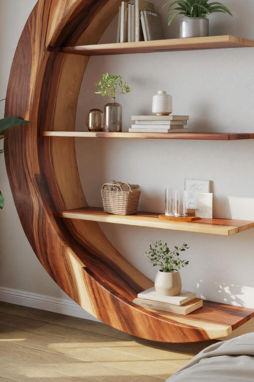 Modern Floating Moon Bookshelf For Living Room Or Bedroom