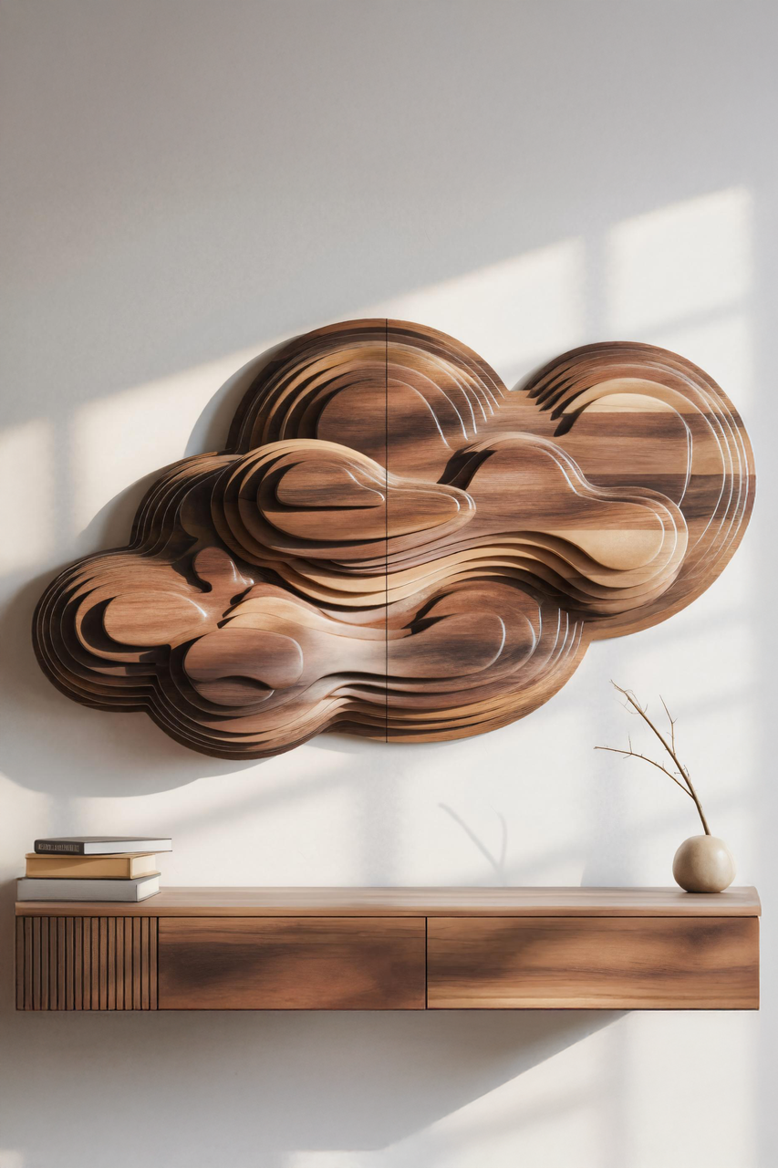 Abstract Cloud Wall Sculpture With Layered Design For Bedroom