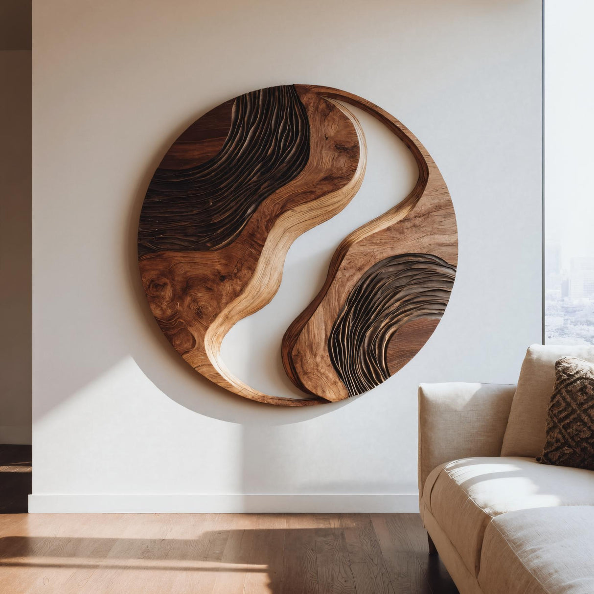 Round Sculptural Wall Art With Yin Yang Design For Living Room