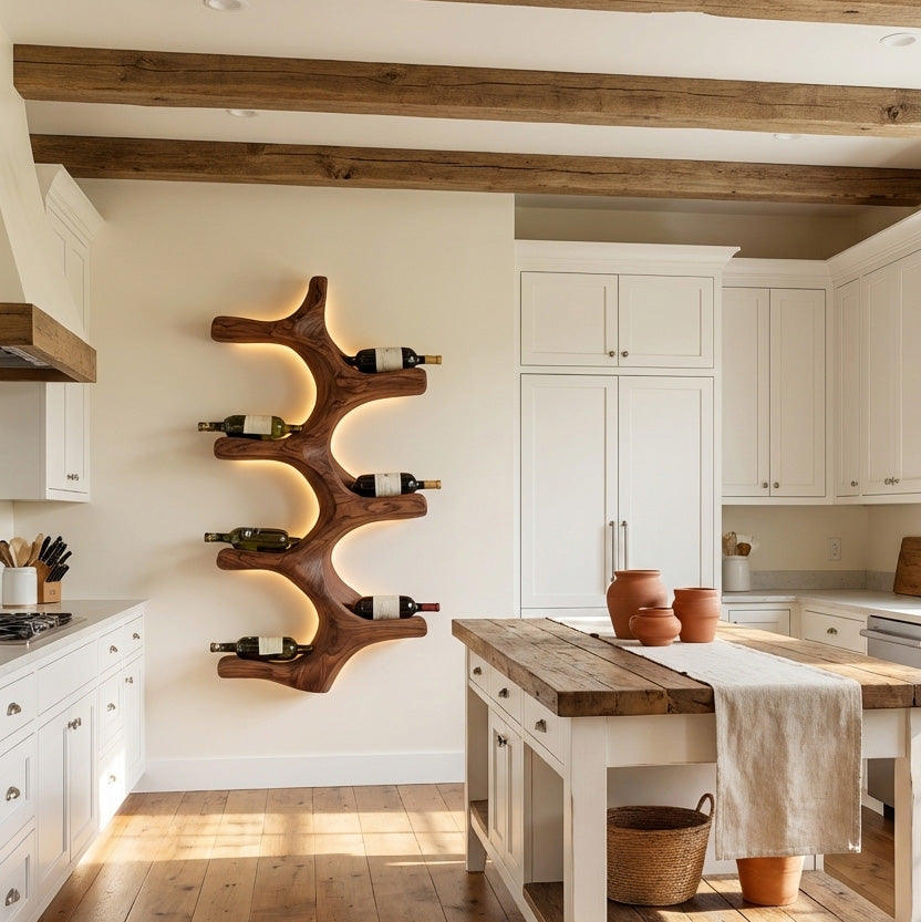 Modern Wall Mounted Wine Rack Natural Wood For Kitchen