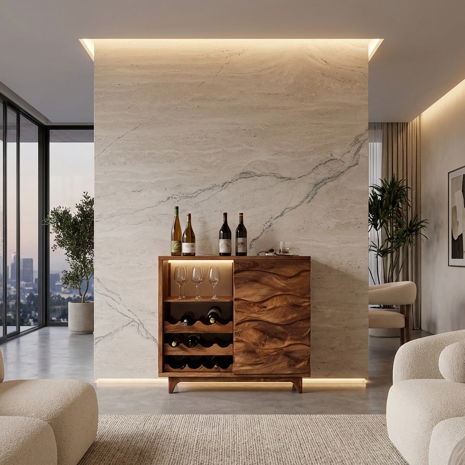 Modern Wine Cabinet Natural Wood For Dining Room