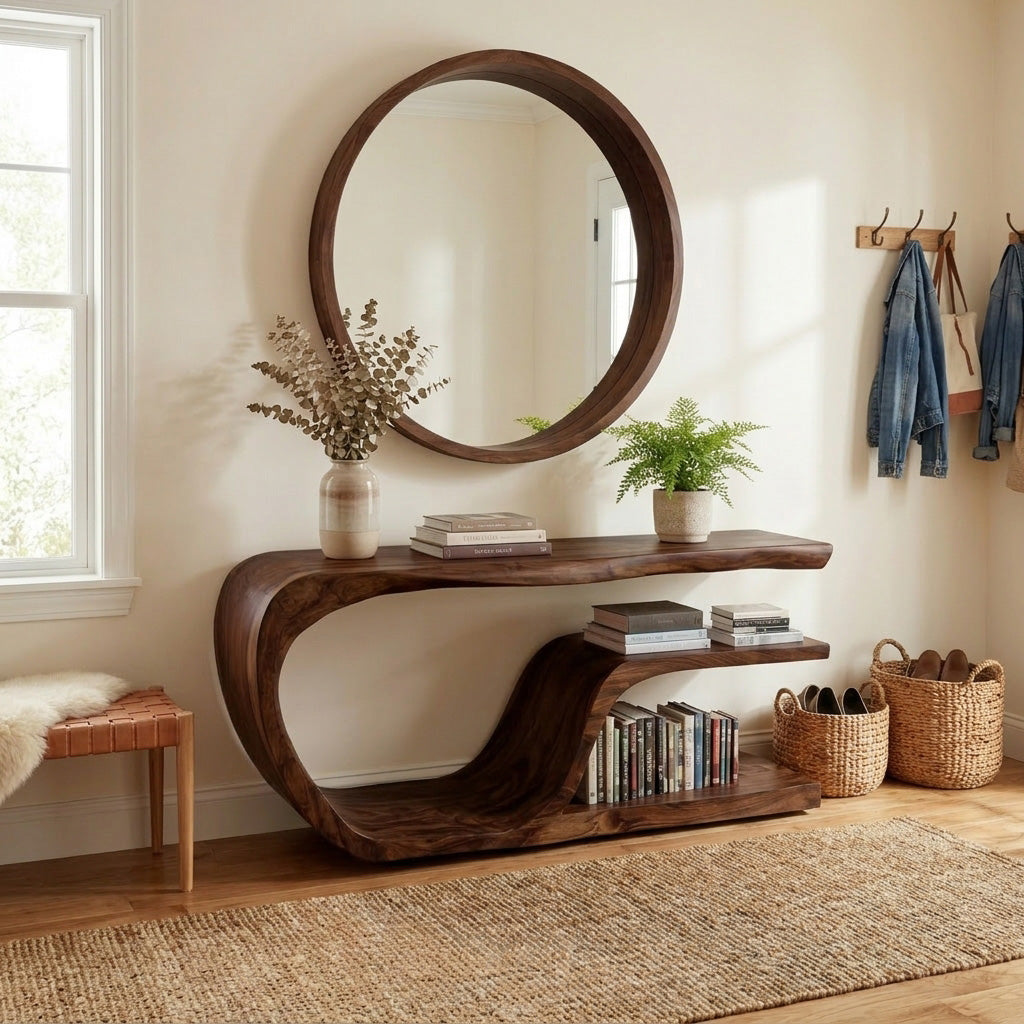 Modern Wood Console Table With Storage For Living Room