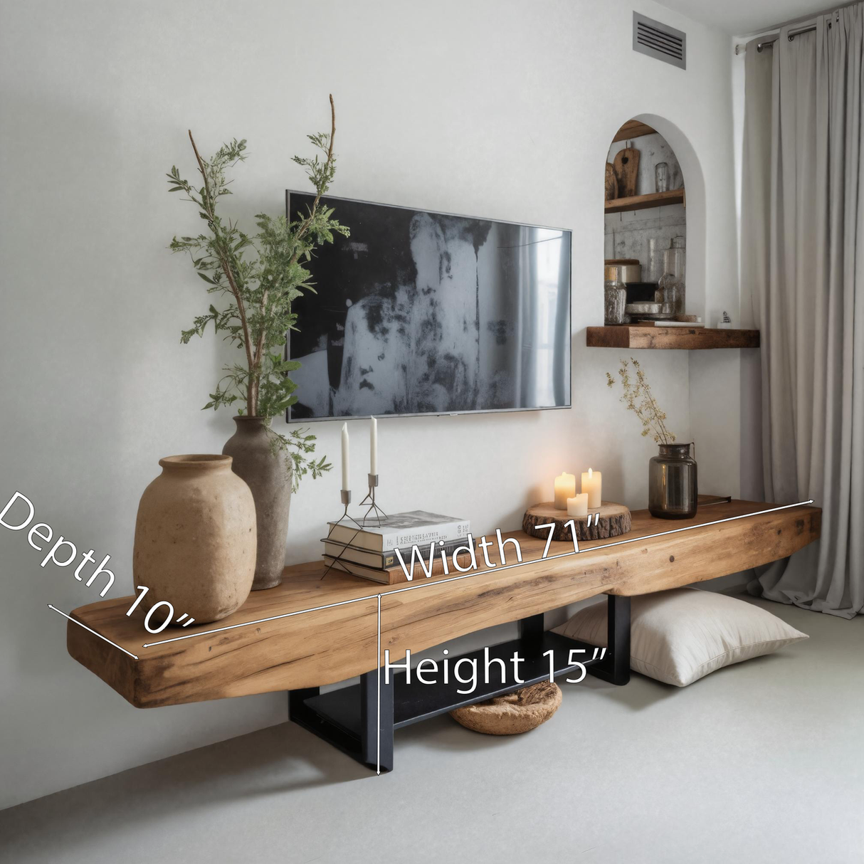 Rustic TV Shelf With Metal Legs For Minimalist Living Room